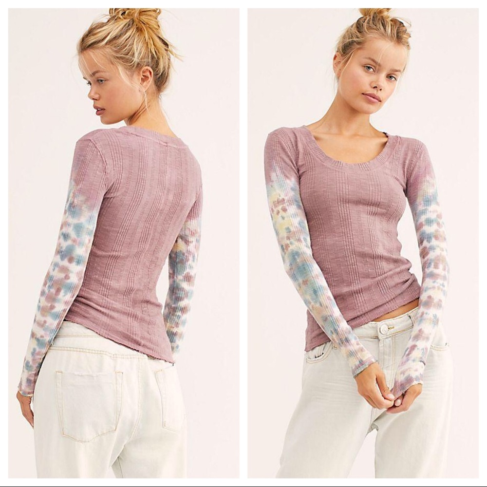 FREE PEOPLE BOHO TOP LONG SLEEVES RIB KNIT TEE A2C - Picture 14 of 16